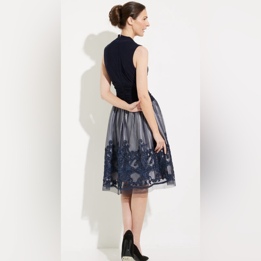 SLNY Floral Knee Length A Line Dress Sz 18 Navy Romantic Goth Whimsigoth Fairy - Picture 3 of 15